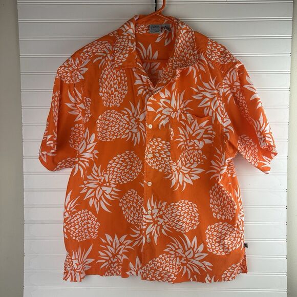 OP Ocean Pacific Mens M Orange Hawaiian Shirt Pineapples Surf Beach Tropical - Picture 2 of 10